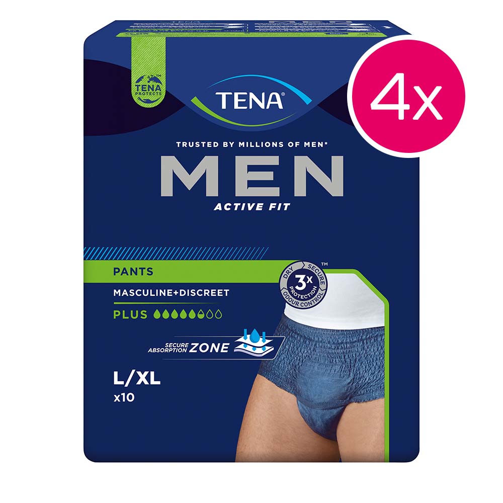 TENA MEN Act.Fit Inkontinenz Pants plus blau, Größe L/XL - 4 x 10 Stück